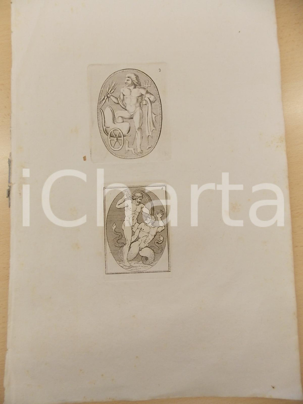 Stampa, bozzetto originale 1840 ca ARTE ANTICA GRECIA Scene con divinità marine Stampa 27x42 cm 1