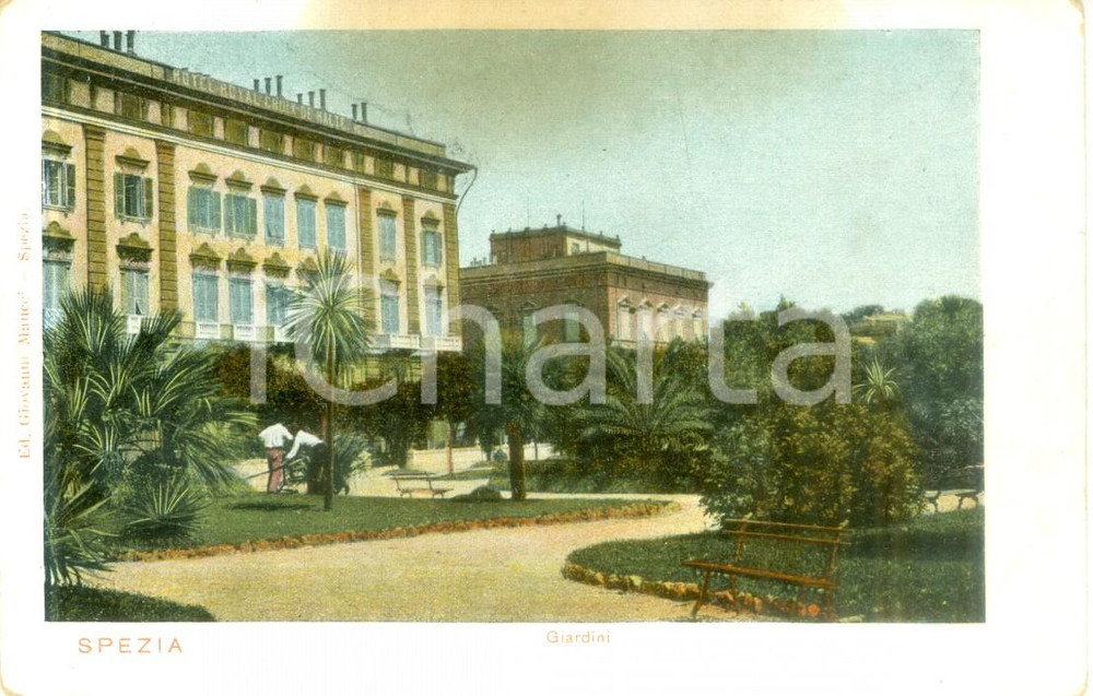 Cartolina originale da collezione 1900 ca LA SPEZIA Giardinieri al lavoro ai giardini pubblici Cartolina FP NV 1