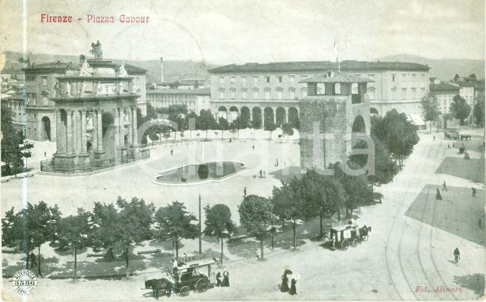 Cartolina originale da collezione 1911 FIRENZE Carrozze turistiche ARMOUR in Piazza CAVOUR Cartolina FP VG 1