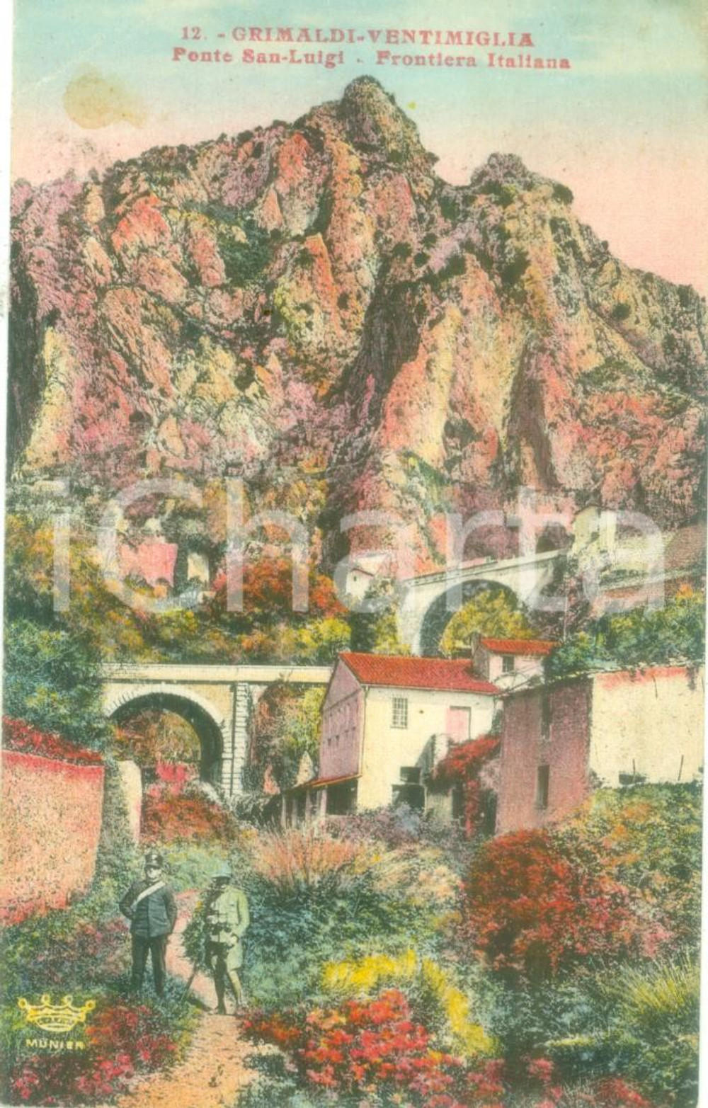 Cartolina originale da collezione 1935 VENTIMIGLIA IM Ponte San Luigi e Frontiera a GRIMALDI Cartolina FP VG 1