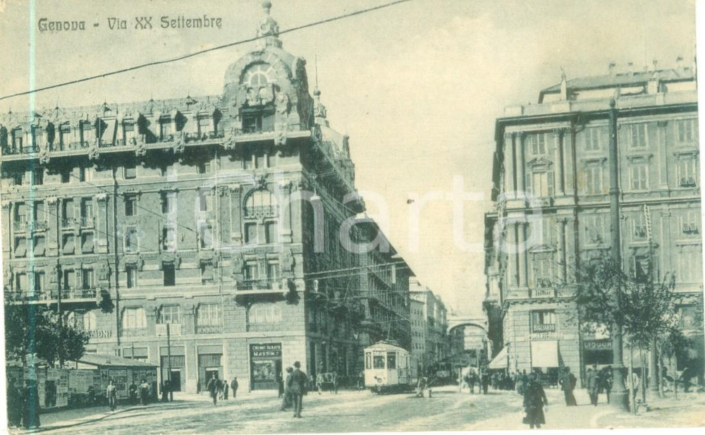 Cartolina originale da collezione 1924 GENOVA Filobus in transito in Via XX SETTEMBRE Cartolina postale FP VG 1