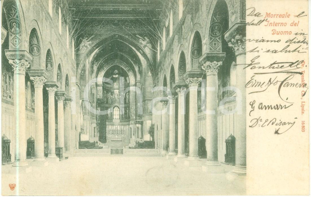 Cartolina originale da collezione 1902 MONREALE PA L interno del Duomo Cartolina postale FP VG 1