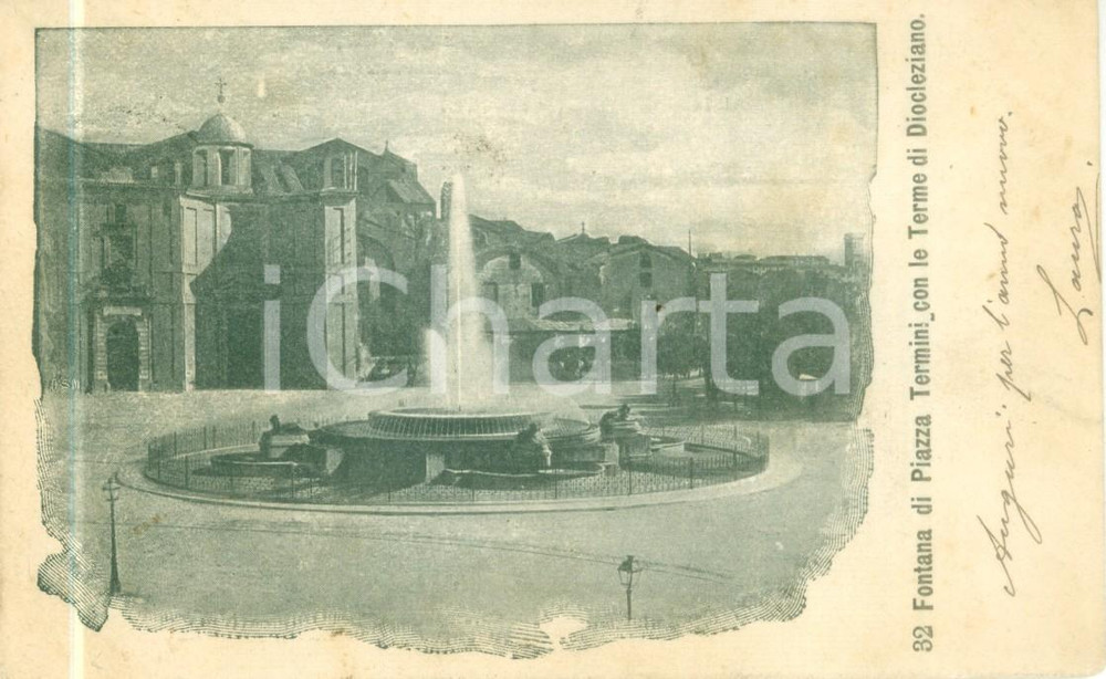 Cartolina originale da collezione 1900 ca ROMA Fontana Piazza TERMINI con terme di DIOCLEZIANO Cartolina FP VG 1