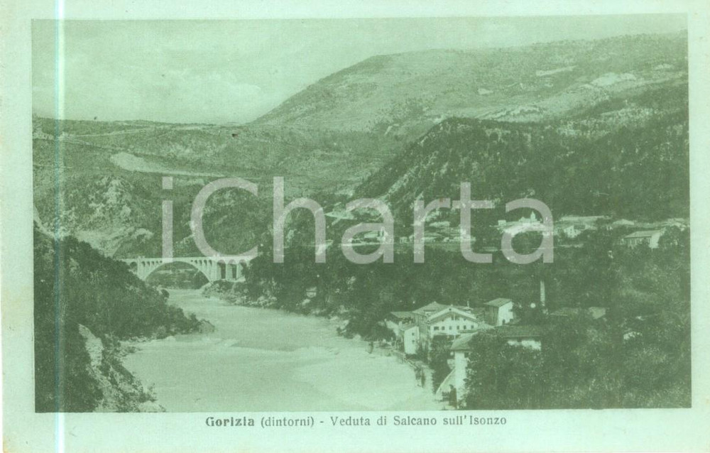 Cartolina originale da collezione 1920 ca SOLKAN / SALCANO SLOVENIA Panorama con ponte ferroviario Cartolina FP 1