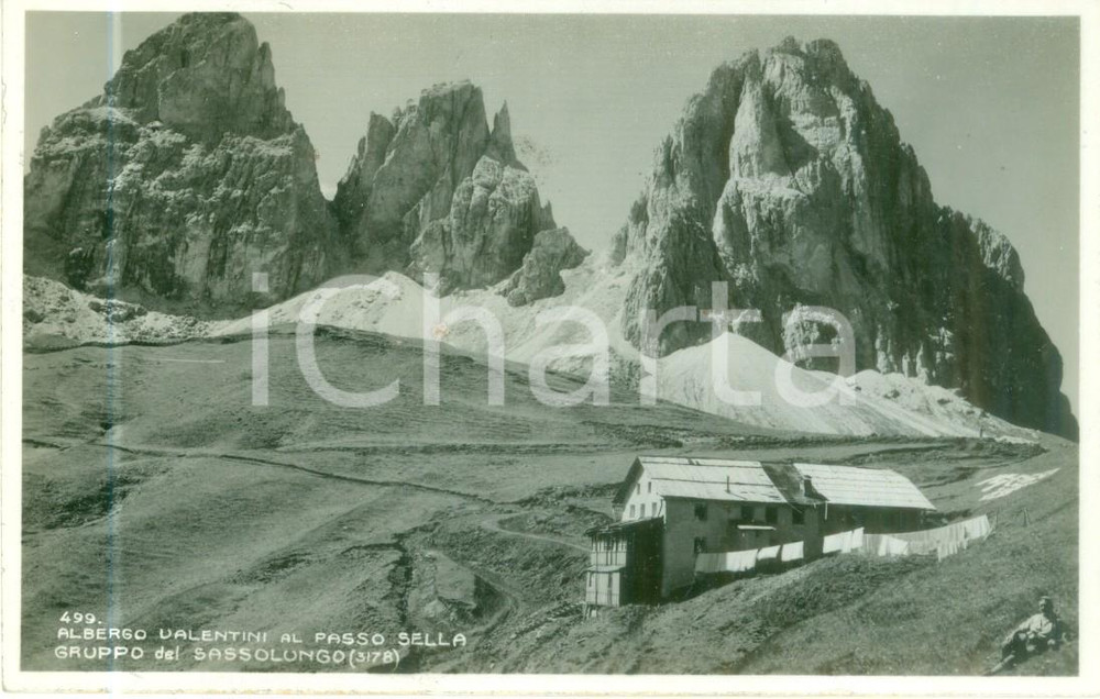 Cartolina originale da collezione 1925 PASSO SELLA TN Albergo VALENTINI e Gruppo del SASSOLUNGO Cartolina FP VG 1