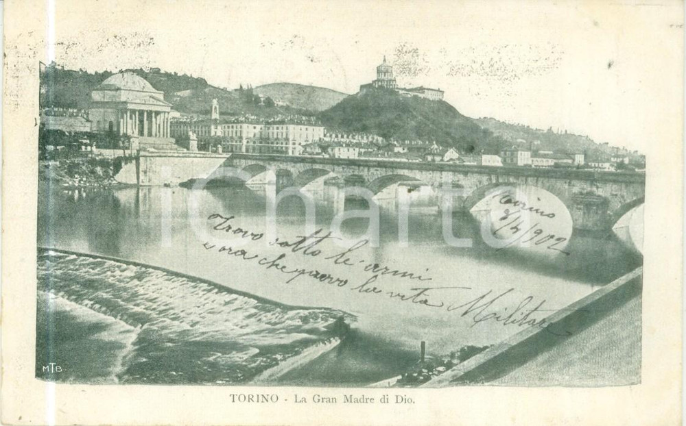 Cartolina originale da collezione 1902 TORINO La Gran Madre di Dio Cartolina postale FP VG 1