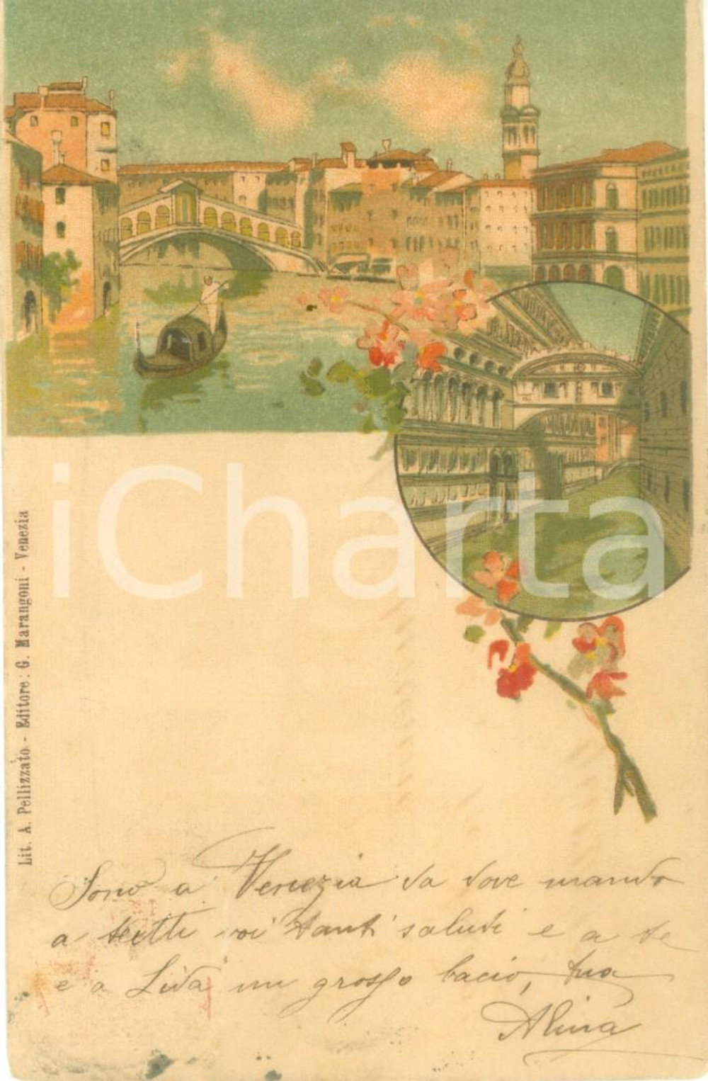 Cartolina originale da collezione 1900 VENEZIA In gondola nelle calli Cartolina ILLUSTRATA fp vg 1