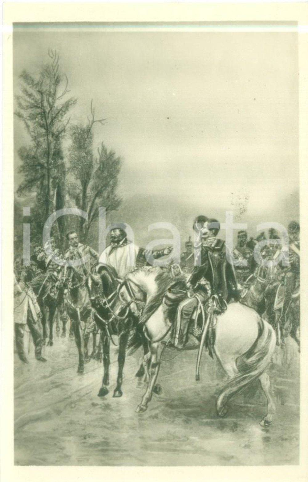 Cartolina originale da collezione 1930 ca Giuseppe GARIBALDI si incontra con Vittorio Emanuele II Cartolina FP NV 1
