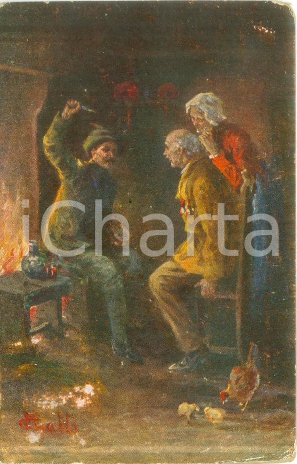 Cartolina originale da collezione 1918 Pittore M. GATTI Il racconto dell episodio eroico Cartolina FP VG 1
