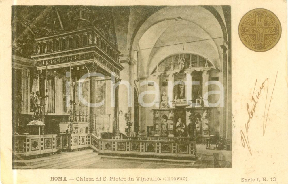 Cartolina originale da collezione 1900 ROMA Interno Chiesa di San Pietro IN VINCULIS Cartolina FP VG 1
