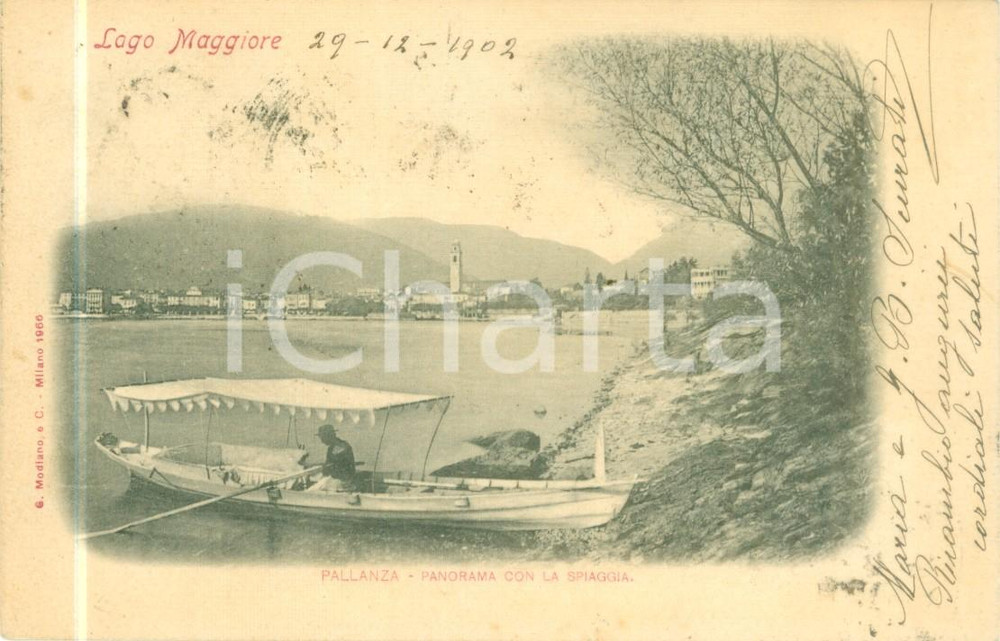 1902 VERBANIA PALLANZA Battello all'attracco sulla spiaggia *Cartolina FP VG