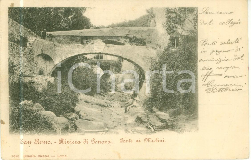 Cartolina originale da collezione 1911 SANREMO IM Il Ponte ai Mulini Cartolina postale FP VG 1