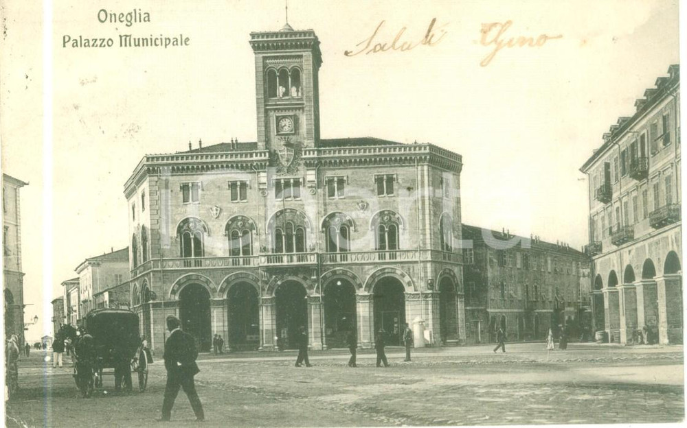 Cartolina originale da collezione 1920 ca ONEGLIA IM Carrozza e Palazzo Comunale Cartolina postale FP VG 1