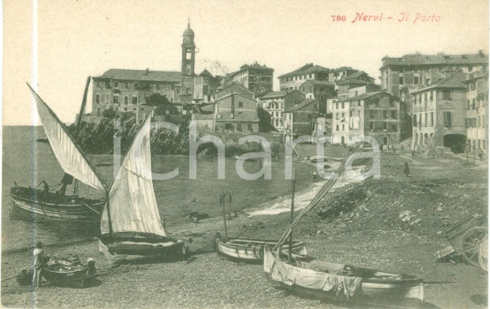 Cartolina originale da collezione 1900 ca GENOVA NERVI Barche al porticciolo Cartolina ANIMATA FP NV 1