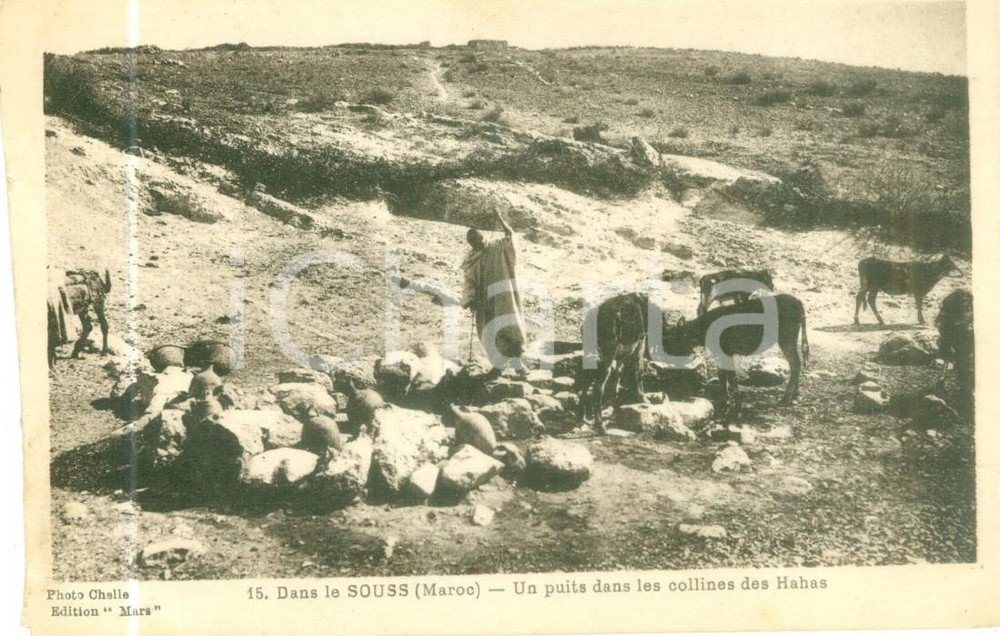 Cartolina originale da collezione 1926 SOUSS MAROCCO Un pozzo tra le colline di HAHA Cartolina FP NV 1