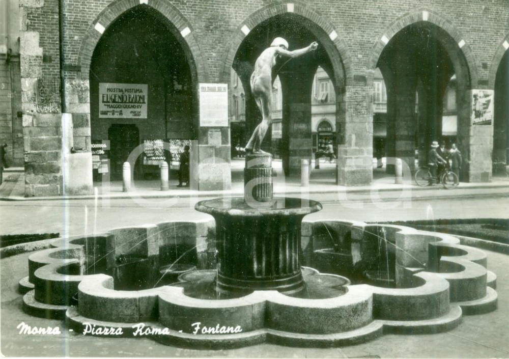 Cartolina originale da collezione 1937 MONZA Piazza Roma Mostra postuma Eugenio BAIONI Cartolina RISTAMPATA 1954 1