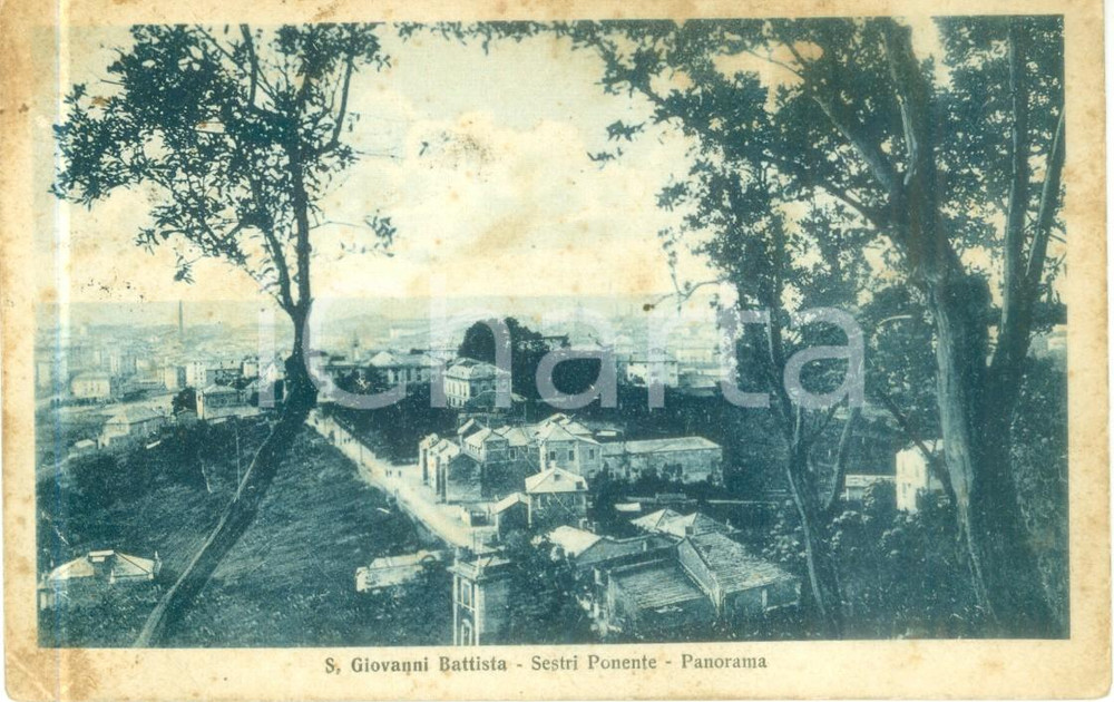 Cartolina originale da collezione 1927 GENOVA SESTRI PONENTE Panorama di San Giovanni Battista Cartolina FP VG 1