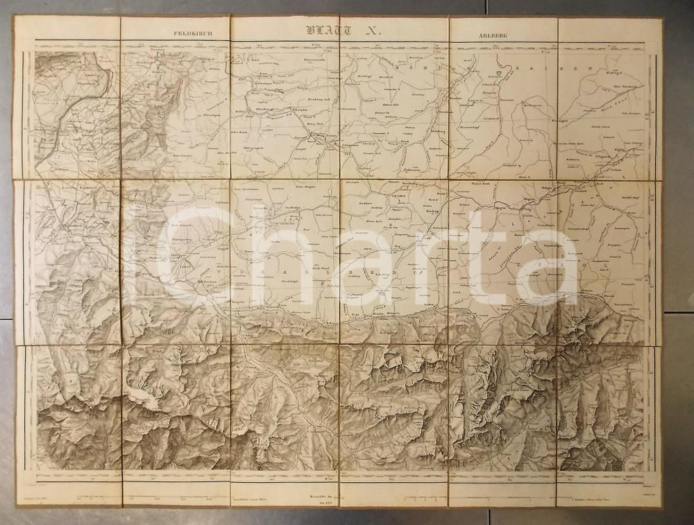 Mappa, planimetria storica 1866 DUFOUR Carte SUISSE FELDKIRCH  ARLBERG  Mappa 75x55 cm 1