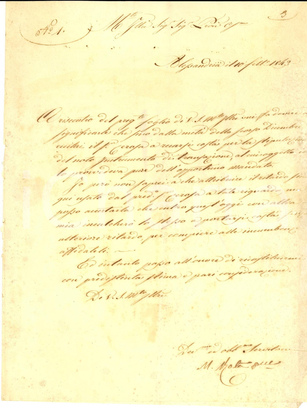 Documento originale, autentico 1843 ALESSANDRIA Procuratore Maurilio ROTA lamenta un mancato contratto 1