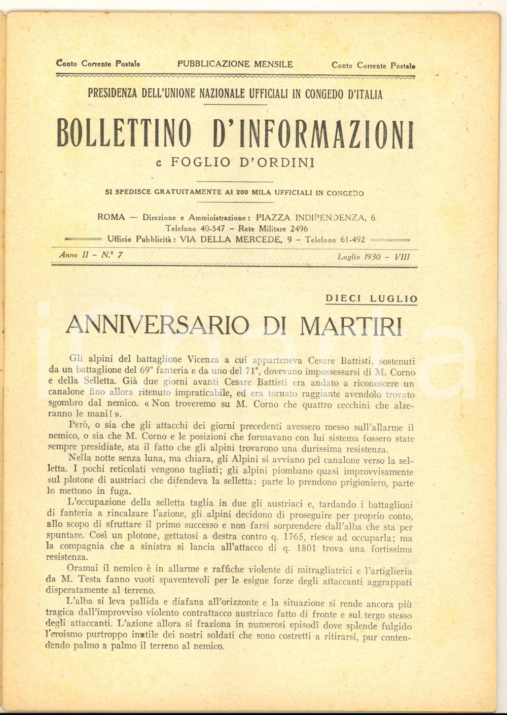 Giornale, rivista storica 1930 Bollettino UNUCI  Primato nelle costruzioni navali Rivista anno II nÂ° 7 1