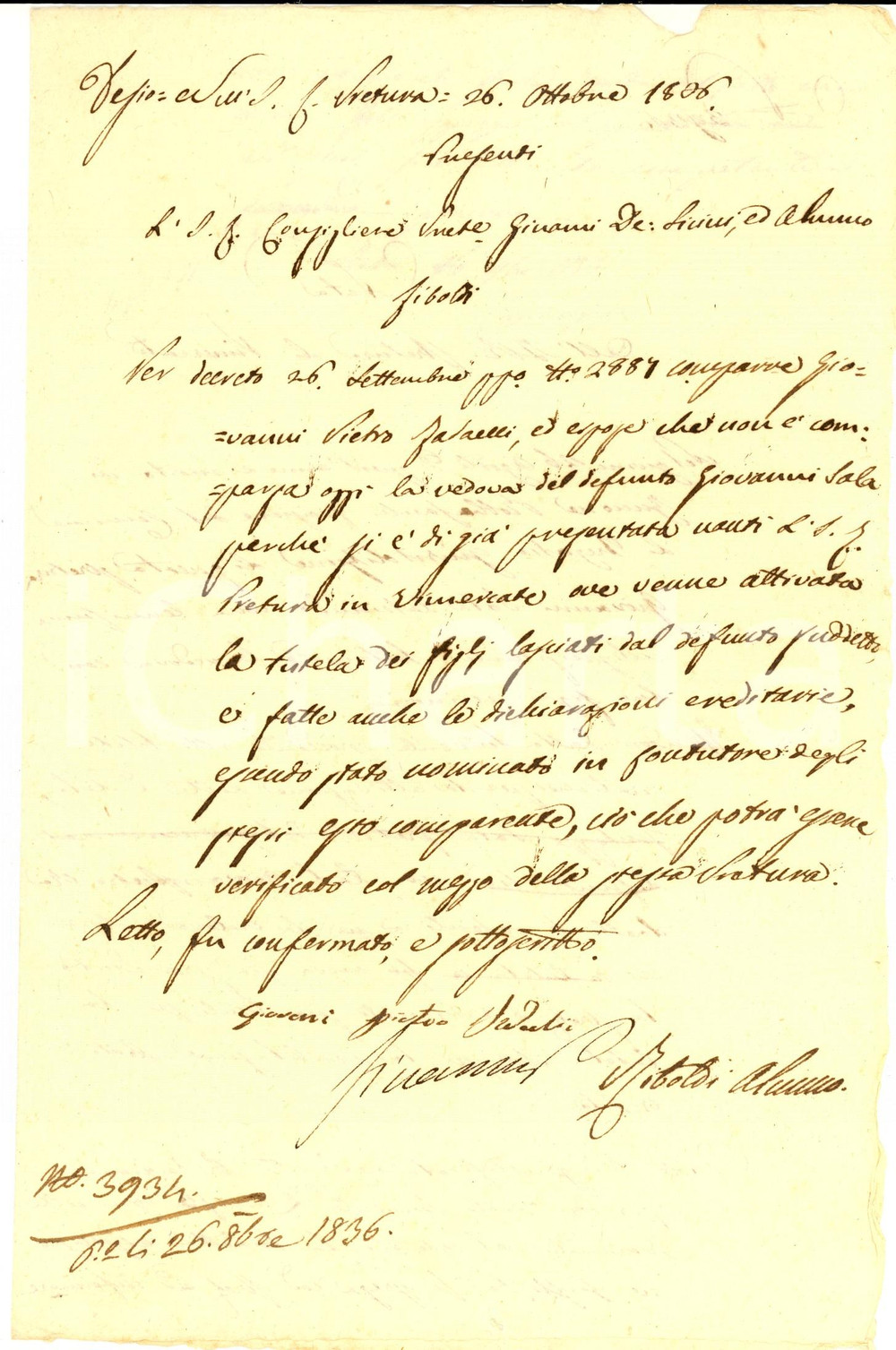 Documento originale, autentico 1836 DESIO MB Vedova SALA non compare in quanto tutrice dei figli minorenni 1