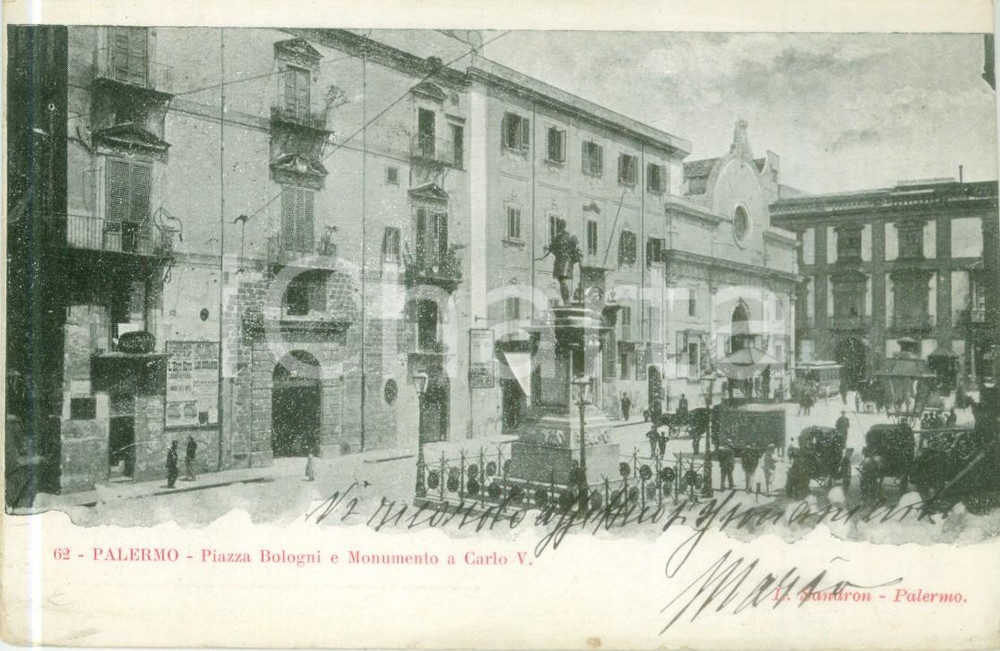 Cartolina originale da collezione 1900 ca PALERMO Piazza BOLOGNI Monumento a Carlo V Cartolina FP VG 1