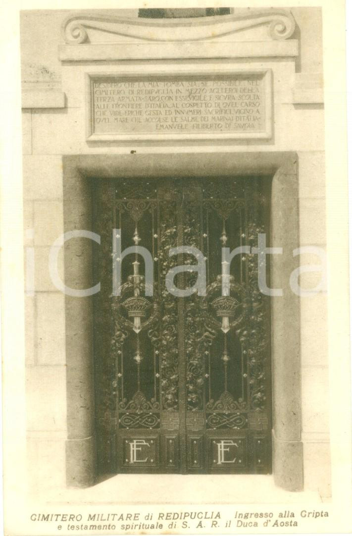 Cartolina originale da collezione 1935 ca CIMITERO MILITARE DI REDIPUGLIA Ingresso alla Cripta Cartolina FP NV 1