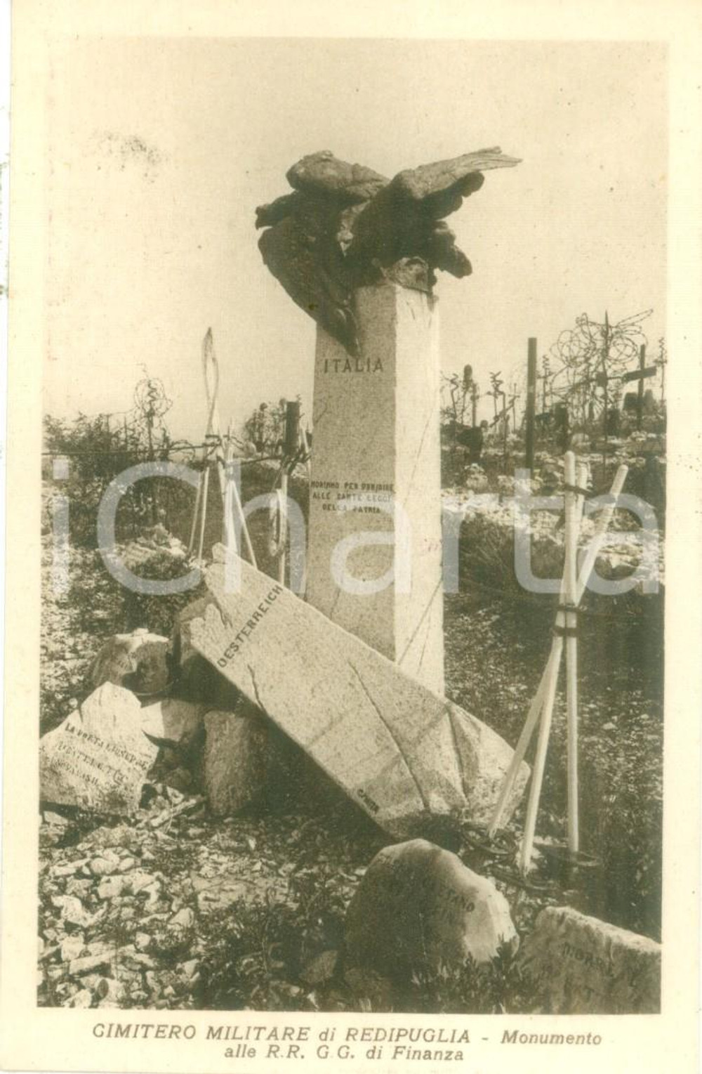 Cartolina originale da collezione 1935 ca CIMITERO MILITARE REDIPUGLIA Monumento Guardia di Finanza Cartolina FP 1