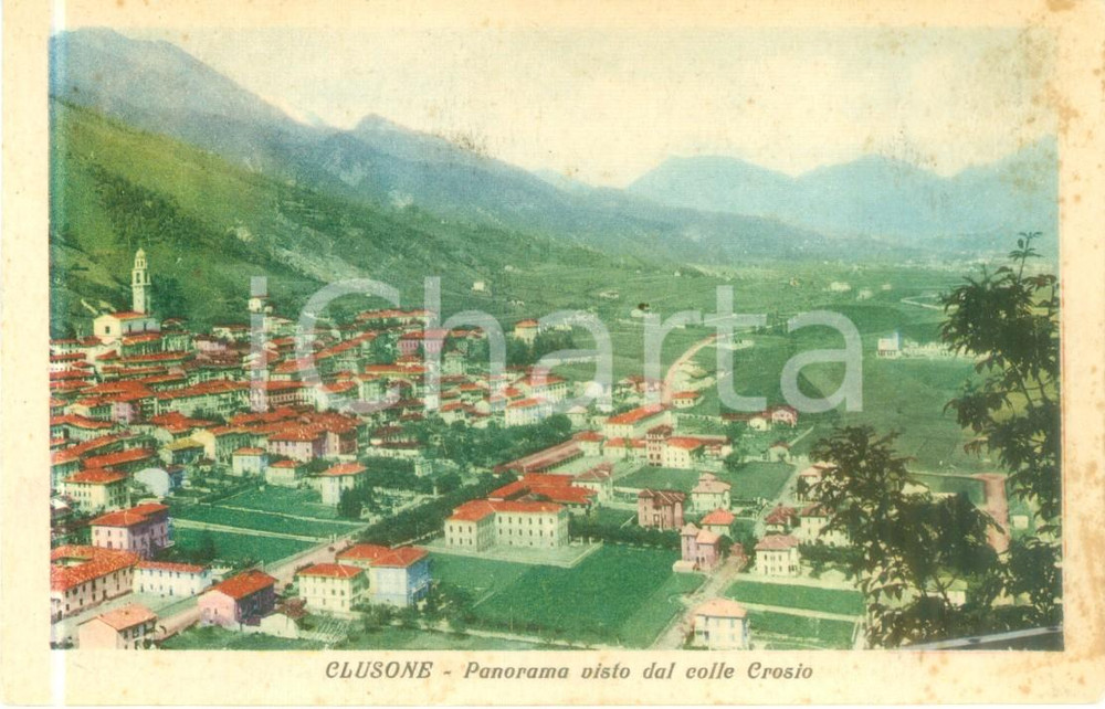 Cartolina originale da collezione 1930 ca CLUSONE BG Panorama visto dal Colle CROSIO Cartolina FP NV 1