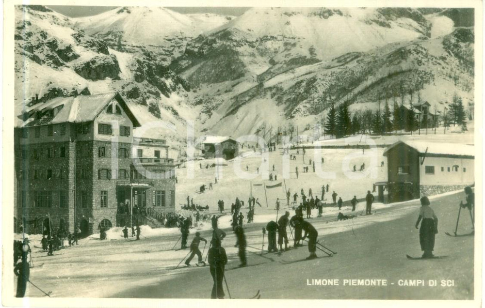 Cartolina originale da collezione 1948 LIMONE PIEMONTE CN Sciatori sui campi di sci Cartolina FP VG 1