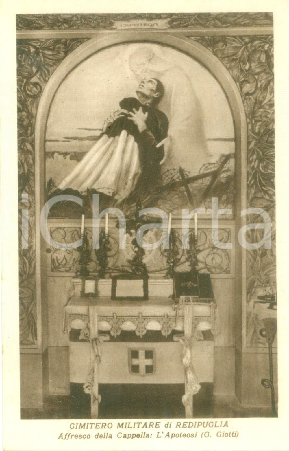 Cartolina originale da collezione 1935 ca CIMITERO MILITARE DI REDIPUGLIA Affresco della Cappella Cartolina FP NV 1