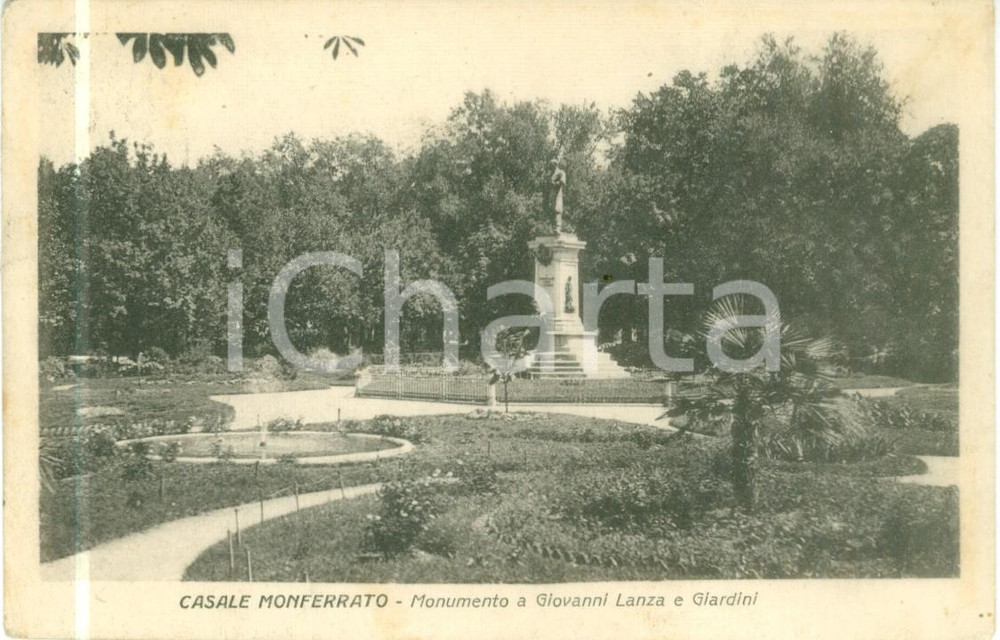 Cartolina originale da collezione 1923 CASALE MONFERRATO AL Monumento a Giovanni LANZA Giardini Cartolina FP VG 1
