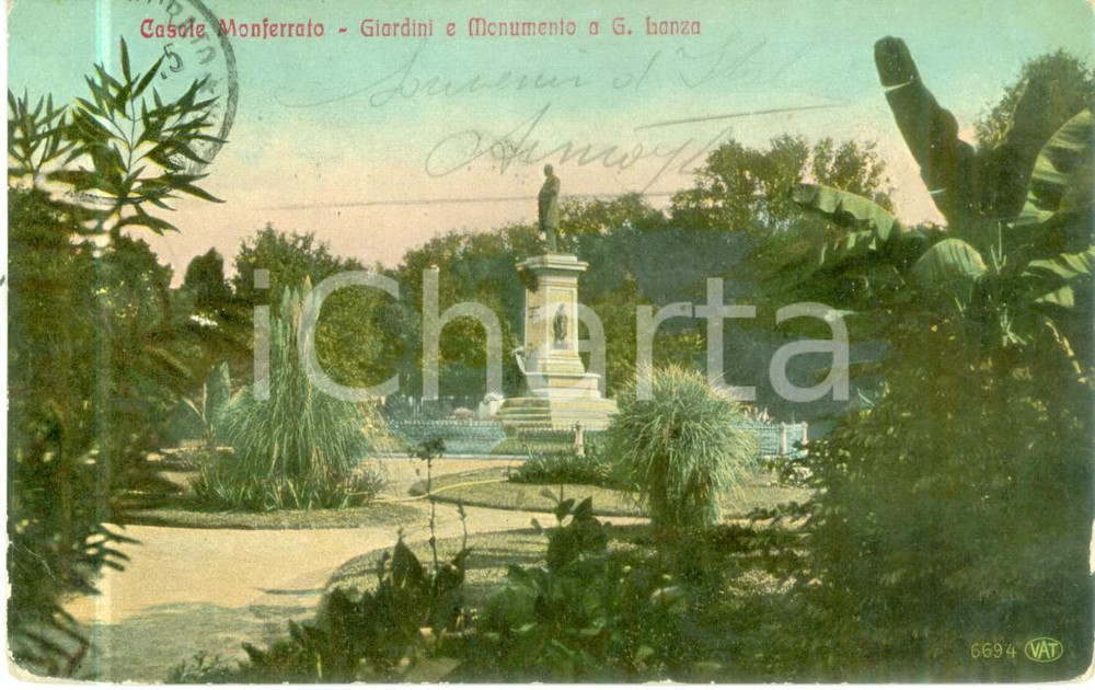 Cartolina originale da collezione 1911 CASALE MONFERRATO AL Giardini Monumento a Giovanni LANZA Cartolina FP VG 1
