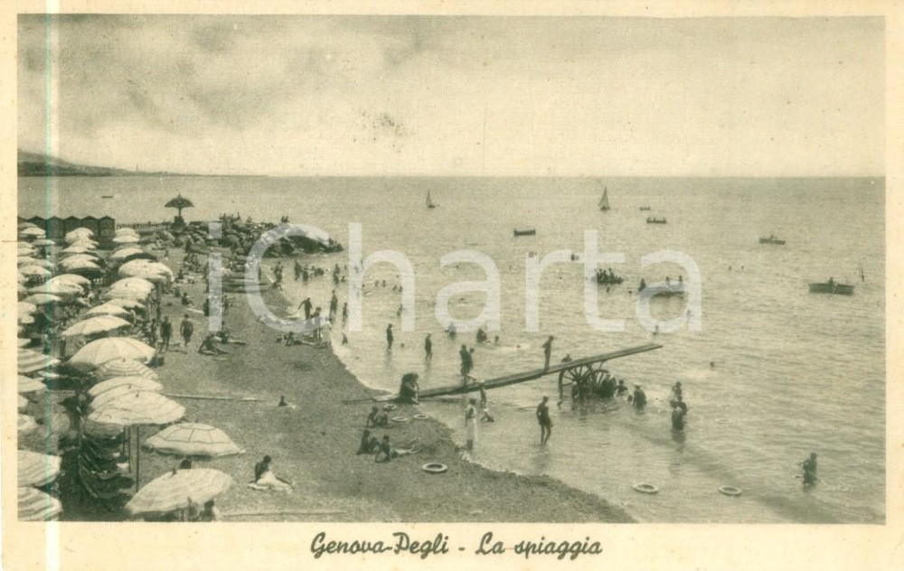 Cartolina originale da collezione 1935 GENOVA PEGLI Bagnanti si tuffano con trampolino su ruote Cartolina FP VG 1