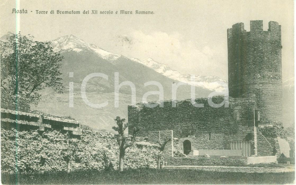 Cartolina originale da collezione 1935 ca AOSTA Torre di BRAMAFAM e mura romane Cartolina FP NV 1