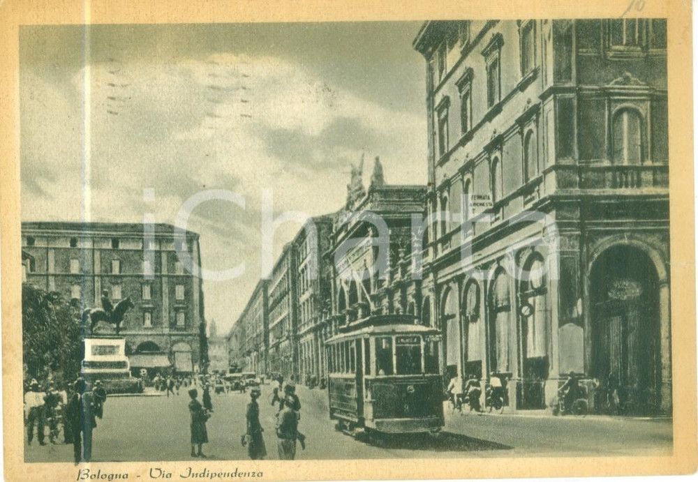 Cartolina originale da collezione 1942 BOLOGNA Tram in transito in Via Indipendenza Cartolina FG VG 1