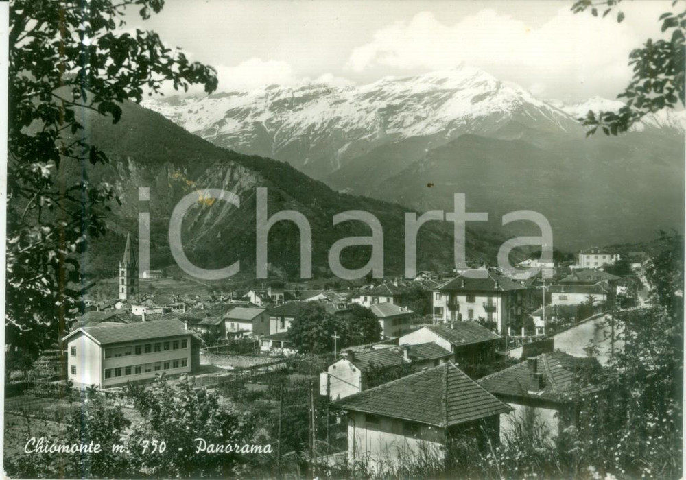 Cartolina originale da collezione 1962 CHIOMONTE TO Panorama del paese tra i monti Cartolina FG VG 1