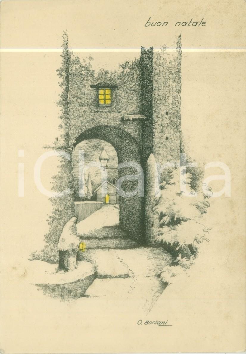 Cartolina originale da collezione 1940 ca BUON NATALE L ingresso del Castello Illustratore BORSANI Cartolina FG NV 1