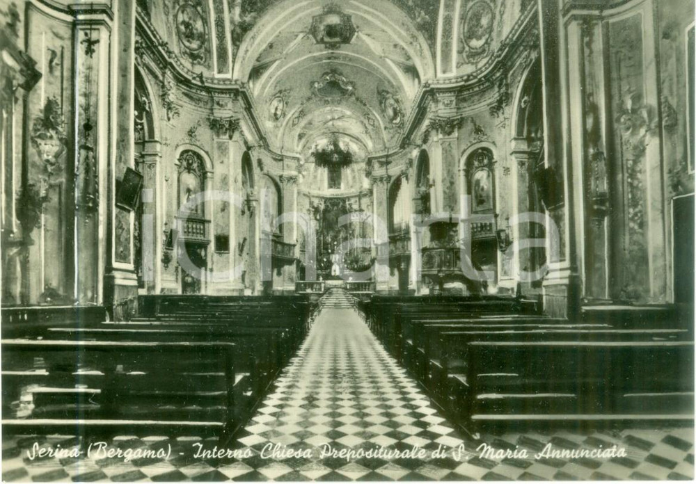 Cartolina originale da collezione 1955 ca SERINA Interno Chiesa Prepositurale Santa Maria Annunciata Cartolina FG 1