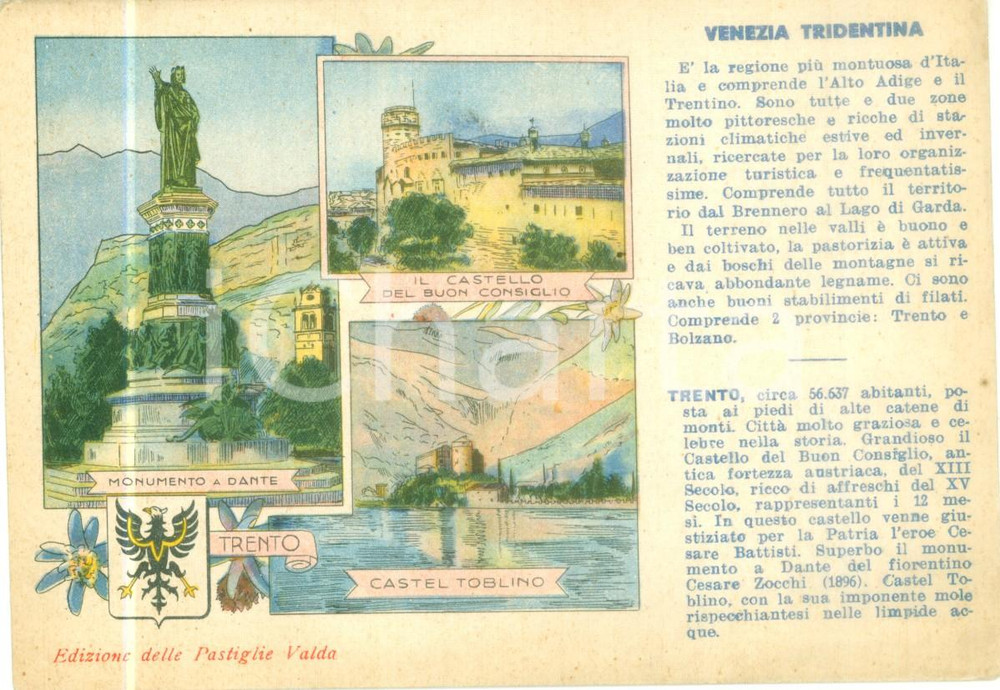 Cartolina originale da collezione 1940 VENEZIA TRIDENTINA Cartolina pubblicitaria Pastiglie VALDA FG NV 1