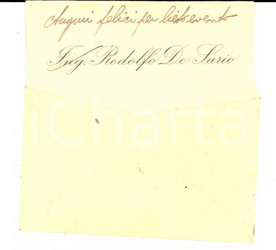 Oggetto da collezione cartaceo 1934 TERLIZZI BA Biglietto da visita ing. Rodolfo DE SARIO con busta 1