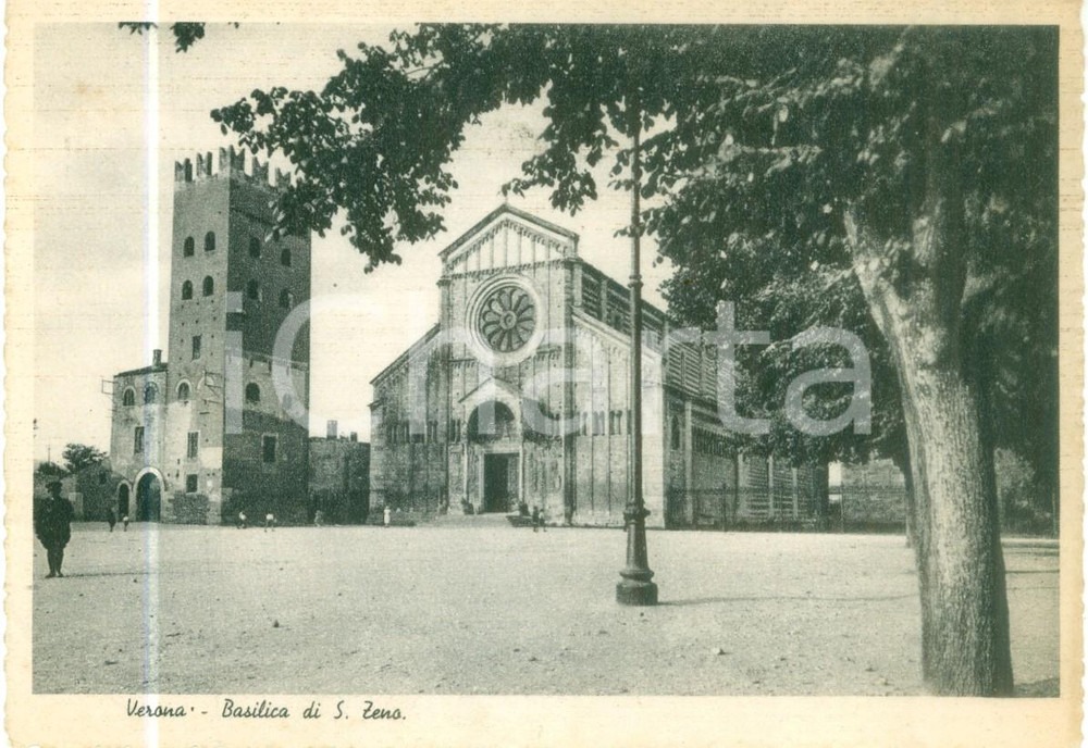 Cartolina originale da collezione 1940 ca VERONA Basilica di SAN ZENO Cartolina ANIMATA FG NV 1