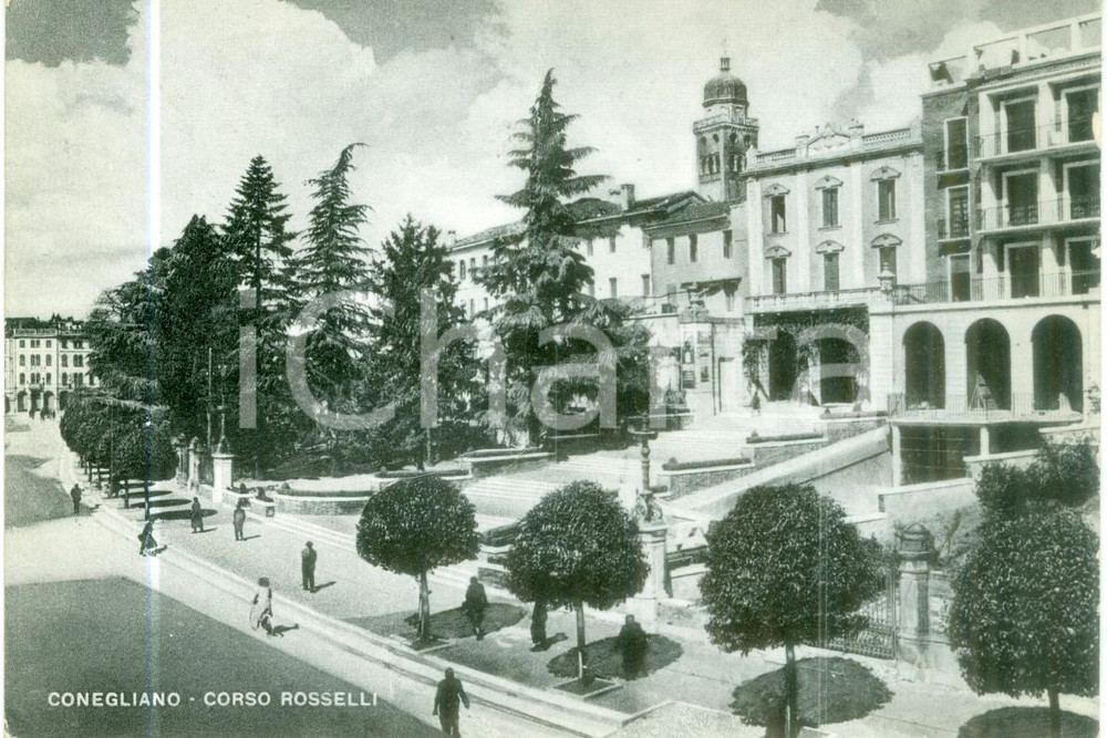 Cartolina originale da collezione 1954 CONEGLIANO TV Passanti in Corso ROSSELLI Cartolina ANIMATA FG VG 1