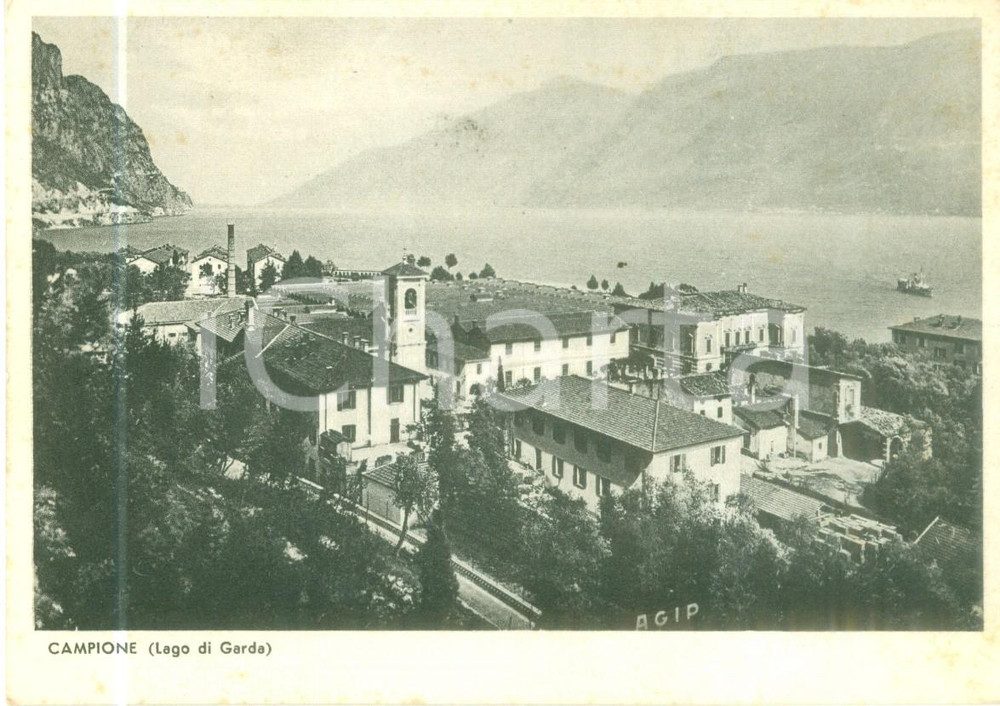 Cartolina originale da collezione 1940 ca CAMPIONE D ITALIA CO Panorama con distributore AGIP Cartolina FG NV 1
