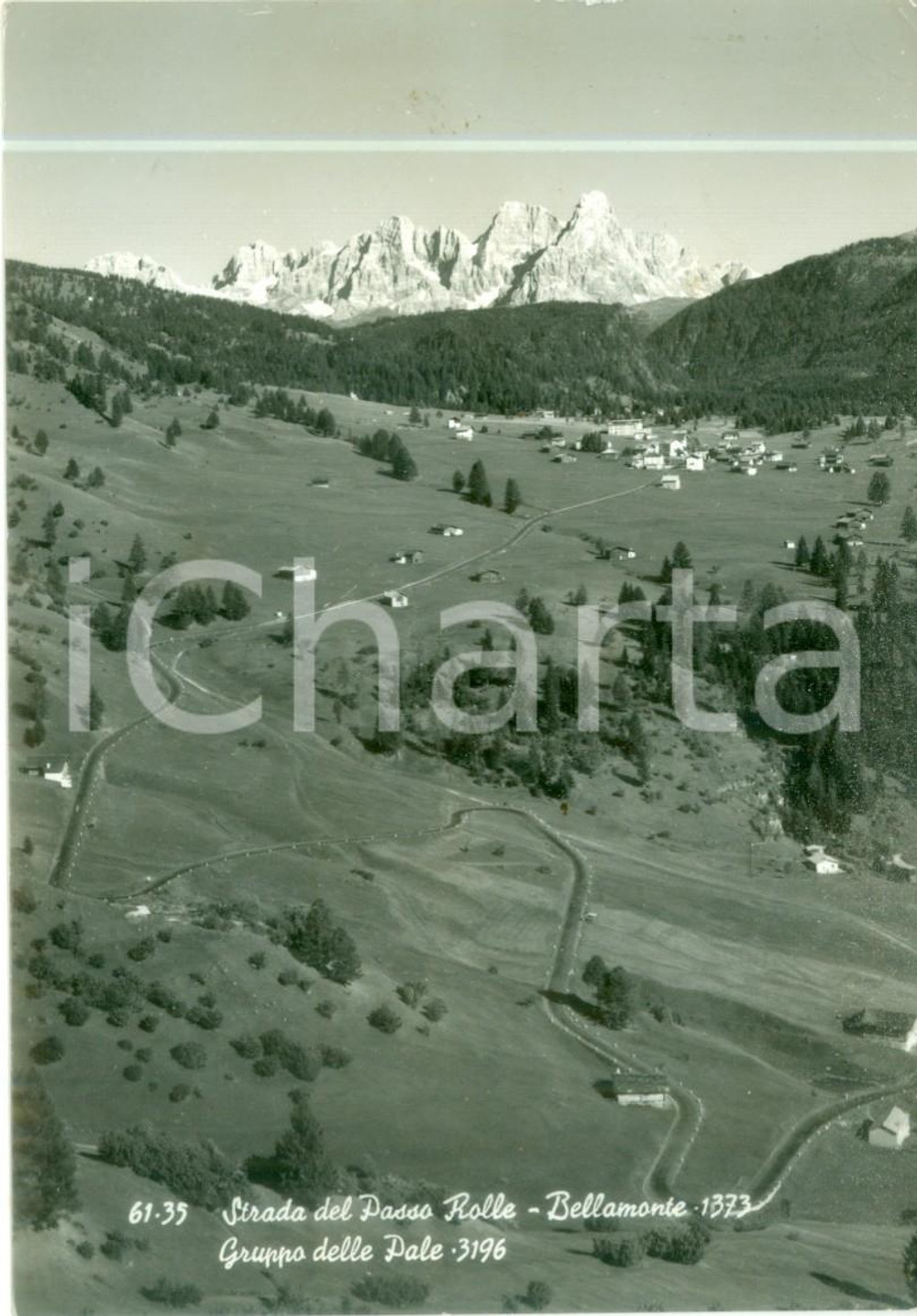 Cartolina originale da collezione 1958 PASSO ROLLE TN Strada per BELLAMONTE Gruppo delle Pale Cartolina FG VG 1