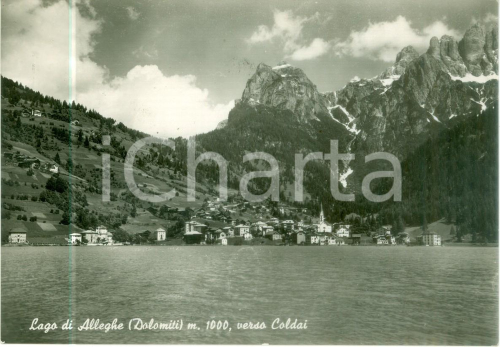 Cartolina originale da collezione 1955 ca LAGO DI ALLEGHE BL Panorama verso COLDAI Cartolina FG NV 1