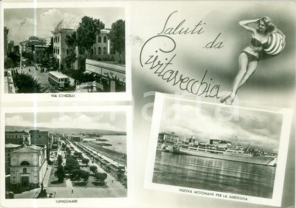 Cartolina originale da collezione 1958 CIVITAVECCHIA RM Vedutine Via CENCELLE  Motonave Cartolina FG VG 1