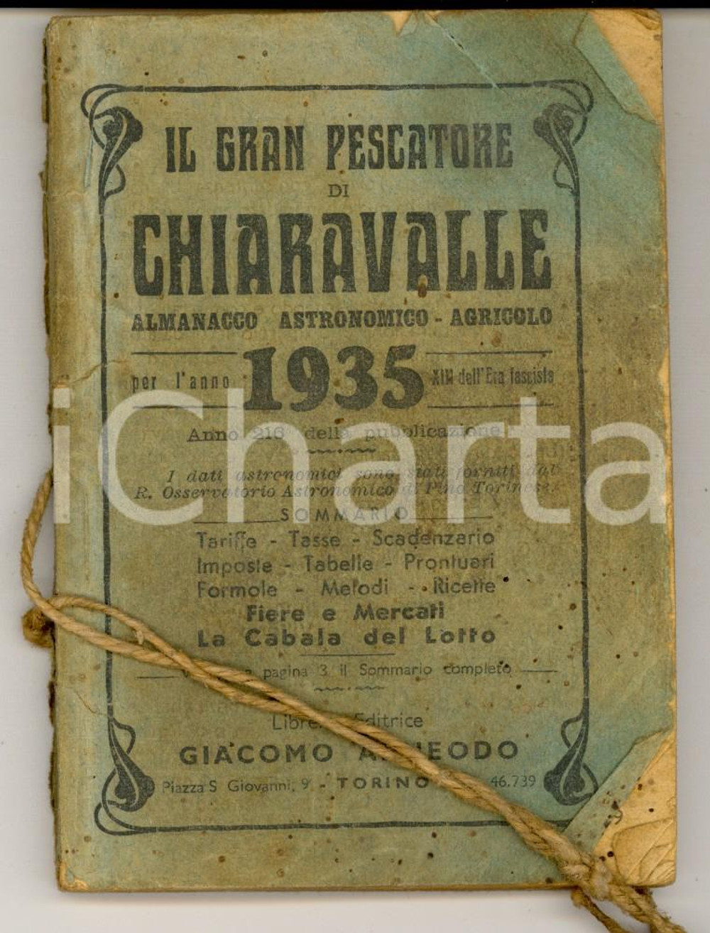 Oggetto da collezione cartaceo 1935 GRAN PESCATORE DI CHIARAVALLE Almanacco Universale Cabala DANNEGGIATO 1