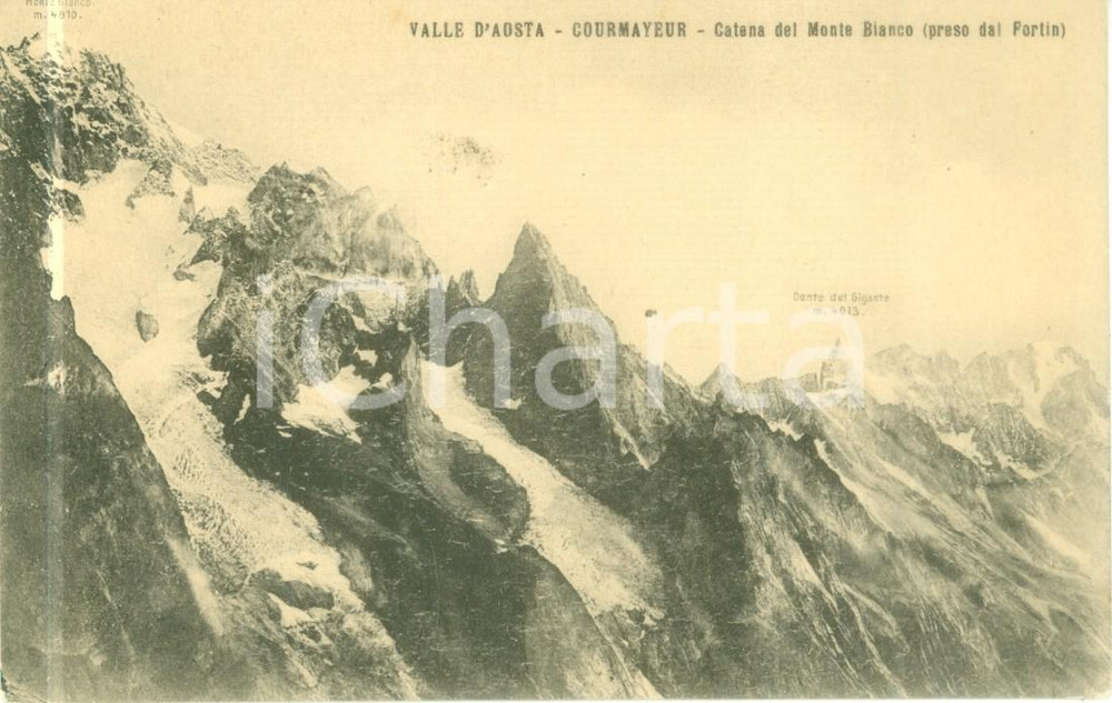 Cartolina originale da collezione 1920 ca COURMAYEUR AO Catena del Monte Bianco preso dal FORTIN Cartolina FP NV 1