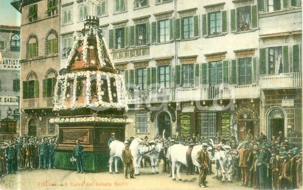Cartolina originale da collezione 1914 FIRENZE Il Carro del Sabato Santo Vernici MANDER Cartolina FP VG 1